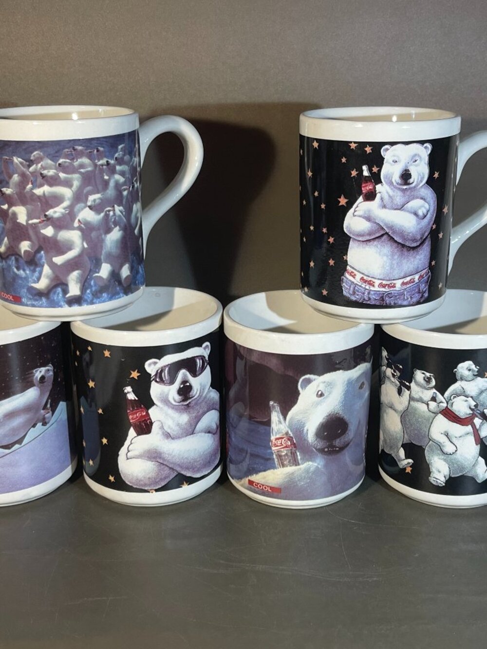 Vintage 1996 Coca-Cola Polar Bear Coffee Mugs 15oz Set of 6 (948)